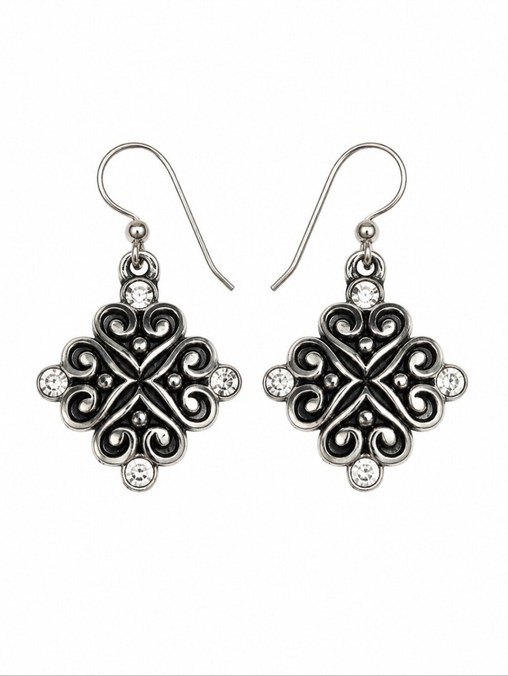 BRIGHTON Alcazar Riviera Stylized Hearts Crystal Dangle Hook Earrings